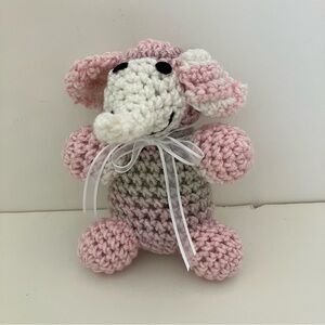 Handmade Pink and White Crochet Elephant